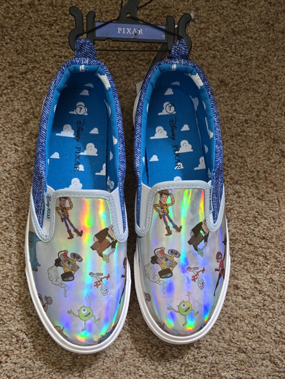Pixar Toy Story Holographic Slip-On Flats - Blue Size 7 NWT